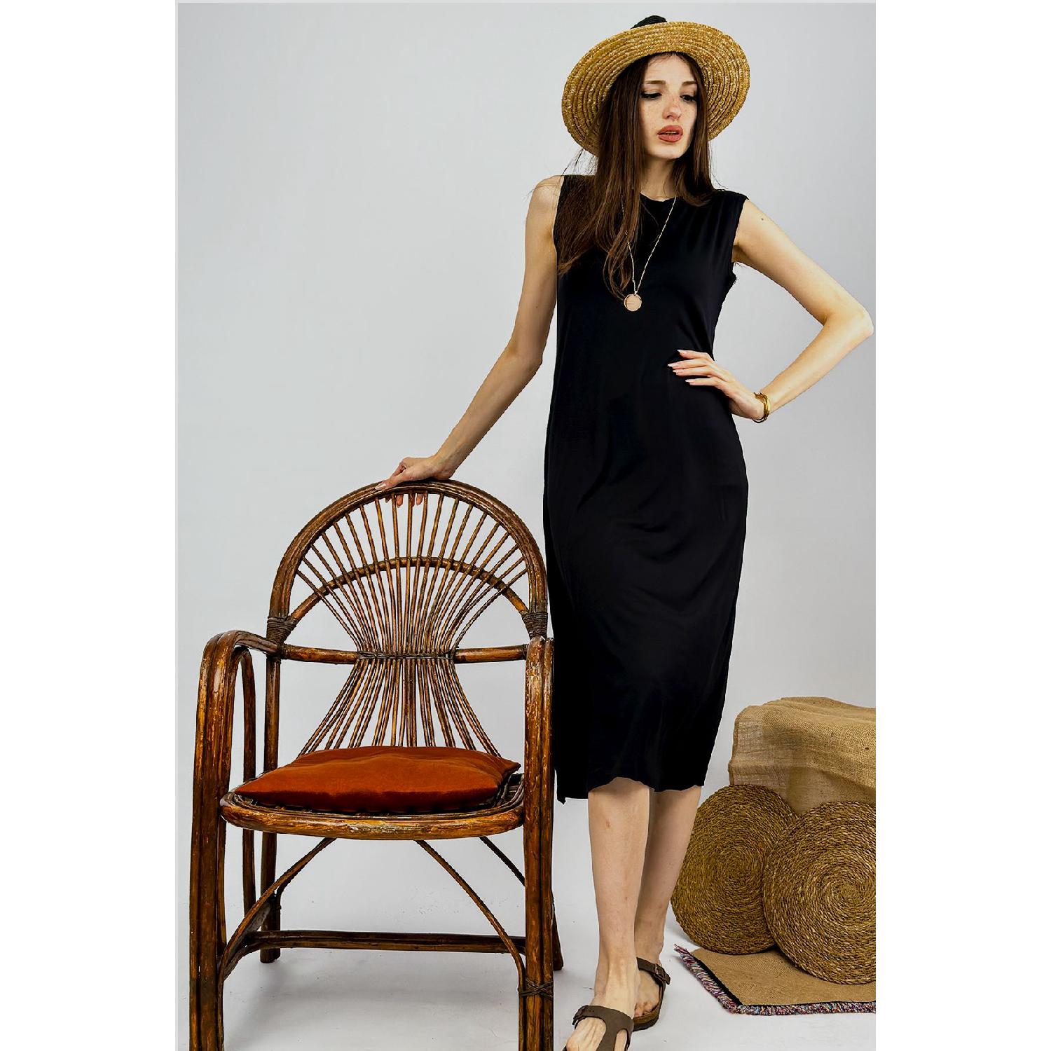 

Women s Combed Cotton Long Tunic Dress Zero Sleeve Crew Neck Black S/M белый