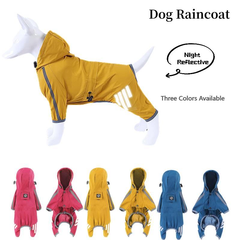 Rain Pet Dog Coat Outdoor Clothing Puppy Jacket Hooded Towable Reflection Night