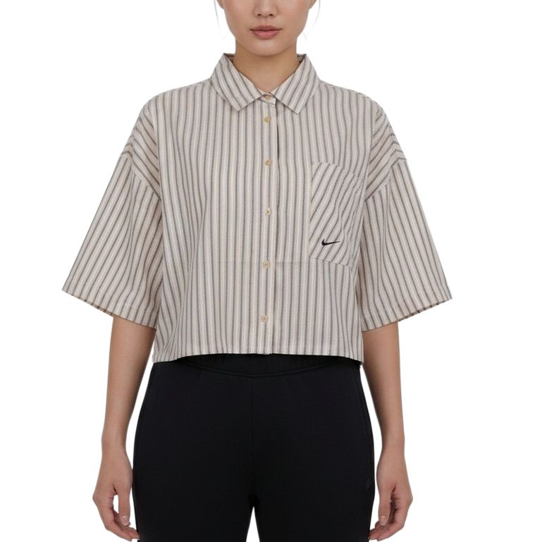 Nike As W Nsw Offln Wvn Ppln Striped Polo Short Sleeve Shirt Women shirts II4229-286 S