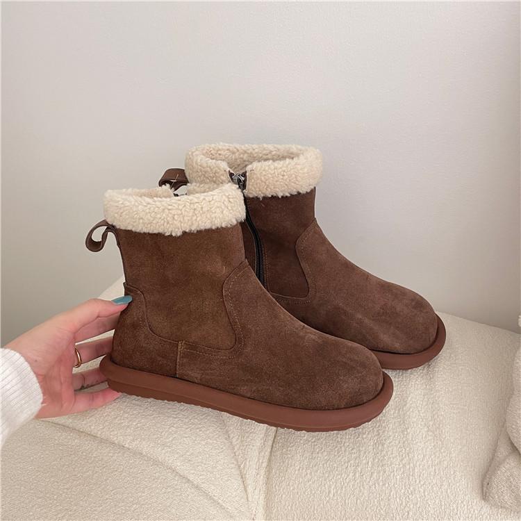 Fur integrated snow boots women's 2024 winter new foreign gas plush thick-soled short boots Northeast warm cotton shoes women