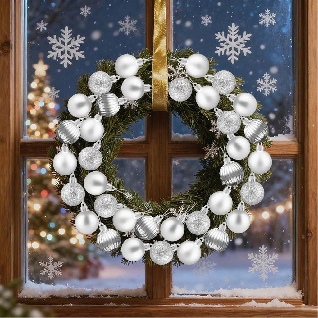 36-Piece Shatterproof Christmas Ornaments, Silver Plastic,1.6 Inch Diameter