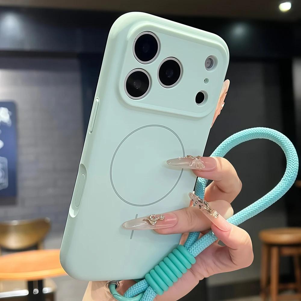 Matte for Magsafe Candy Color Lanyard Case for iPhone 16 17 Pro Max Air 15 14 Plus 12 13 11 Wrist Strap Liquid Silicone Cover