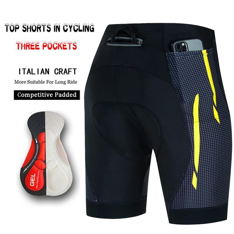 Mens Cycling Shorts With 3 Pockets Quick-Dry Breathable Pad Road Mountain Bike Ride