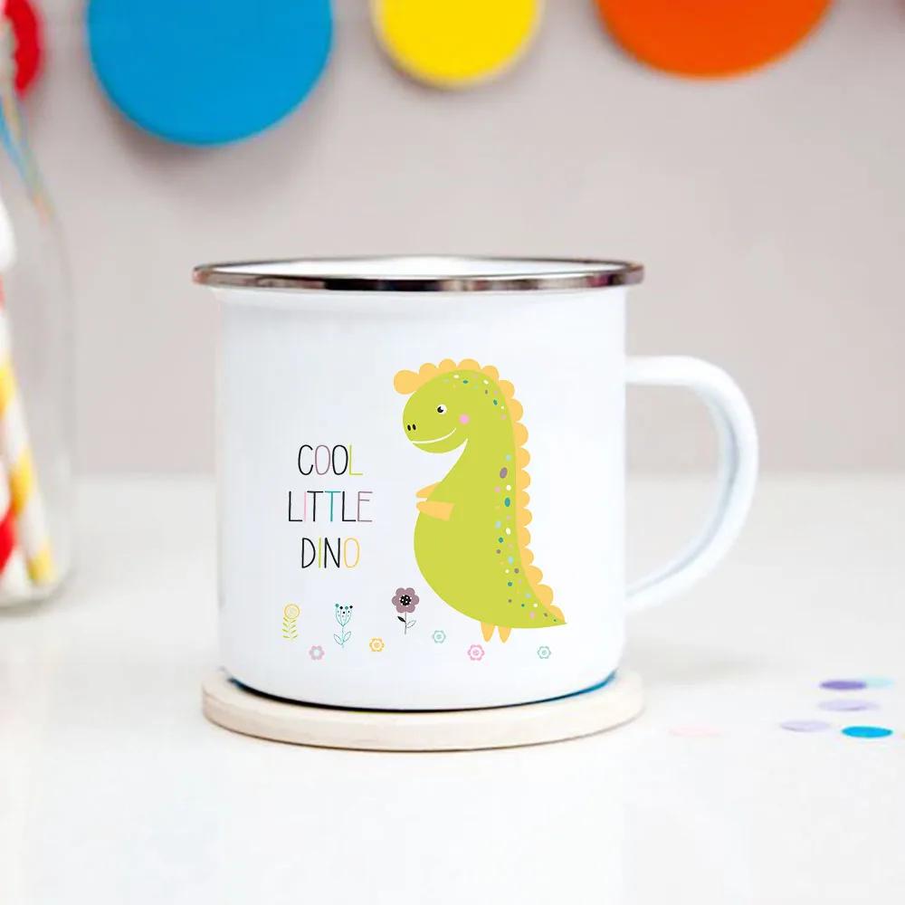 Happy Birthday Boys Girls Enamel Cocoa Mugs Home Party Cartoon Dinosaur Kids Drink Juice Cola Milk Cups Child Baby Birthday Gift