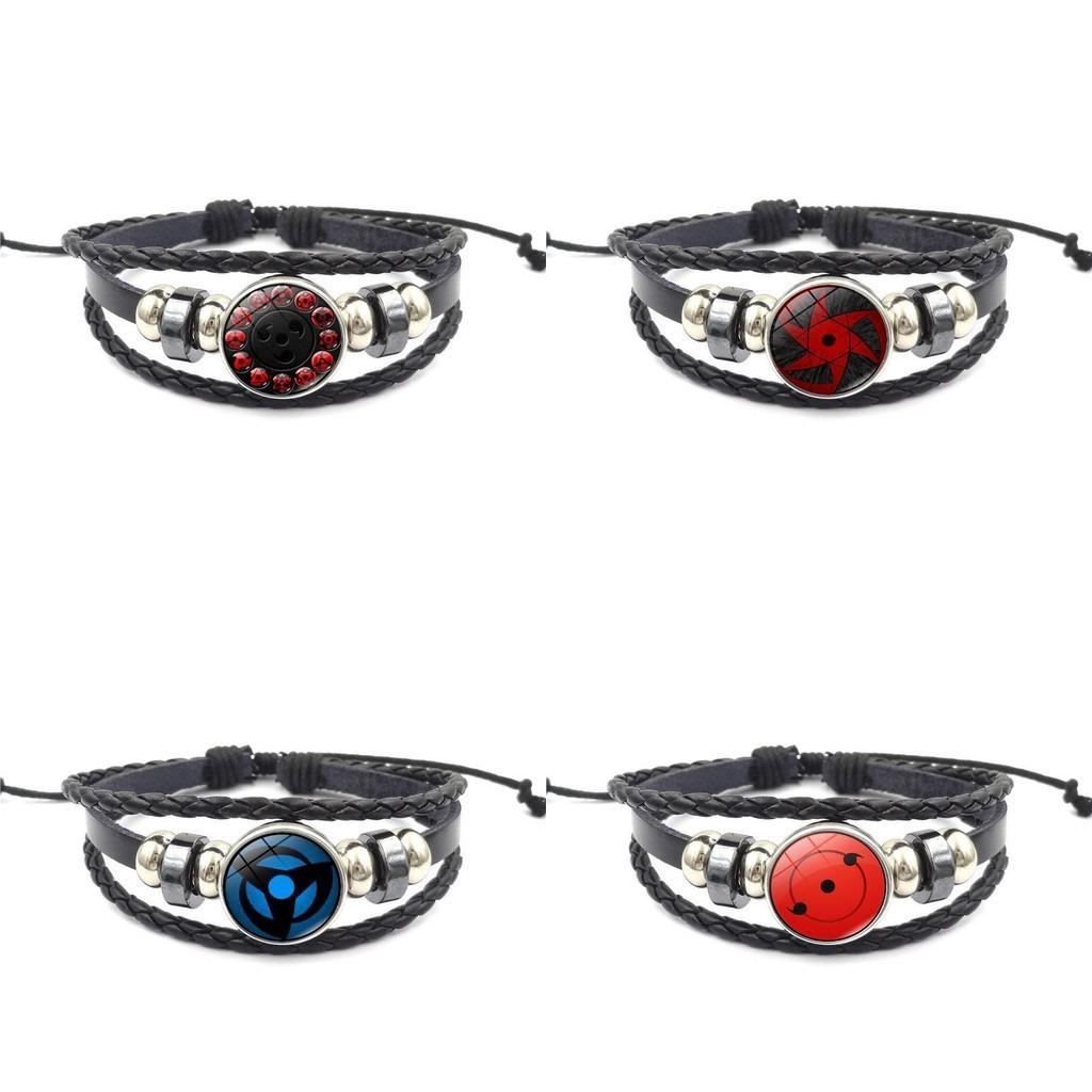 Vynikající kožený náramek Naruto Sharingan s pokovením ze slitiny, anime punkový styl šperků