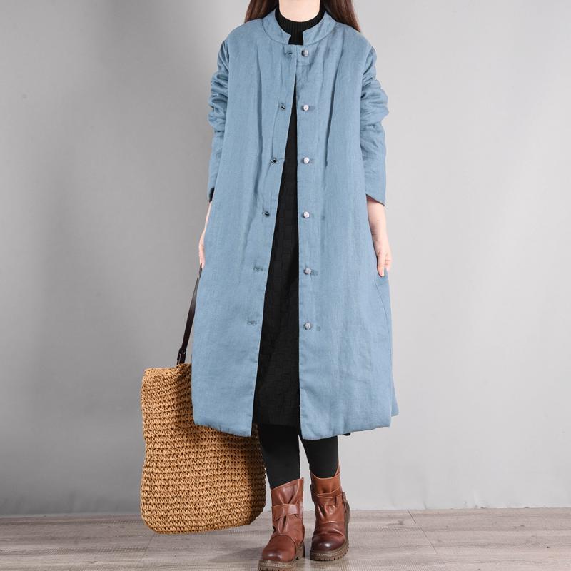 

Autumn and winter retro Chinese buckle solid color twill cotton-padded clothes femininity handsome loose cotton-padded long jacket M [Recommended 95-57.5 kg] синий