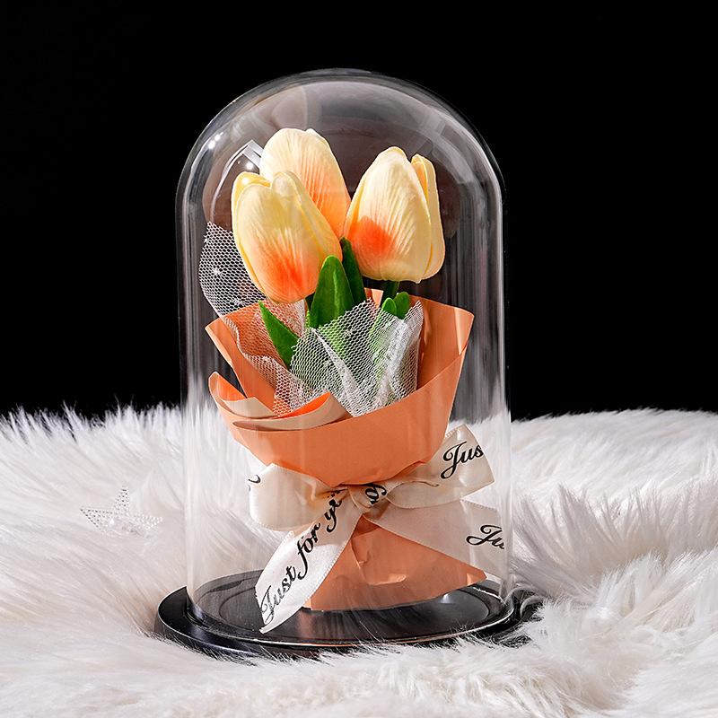 Tulip Glass Cover Flower Lamp Practical Birthday Gift Ornament Decorative Gift Teachers' Day Valentine's Day Eternal Flower Lamp