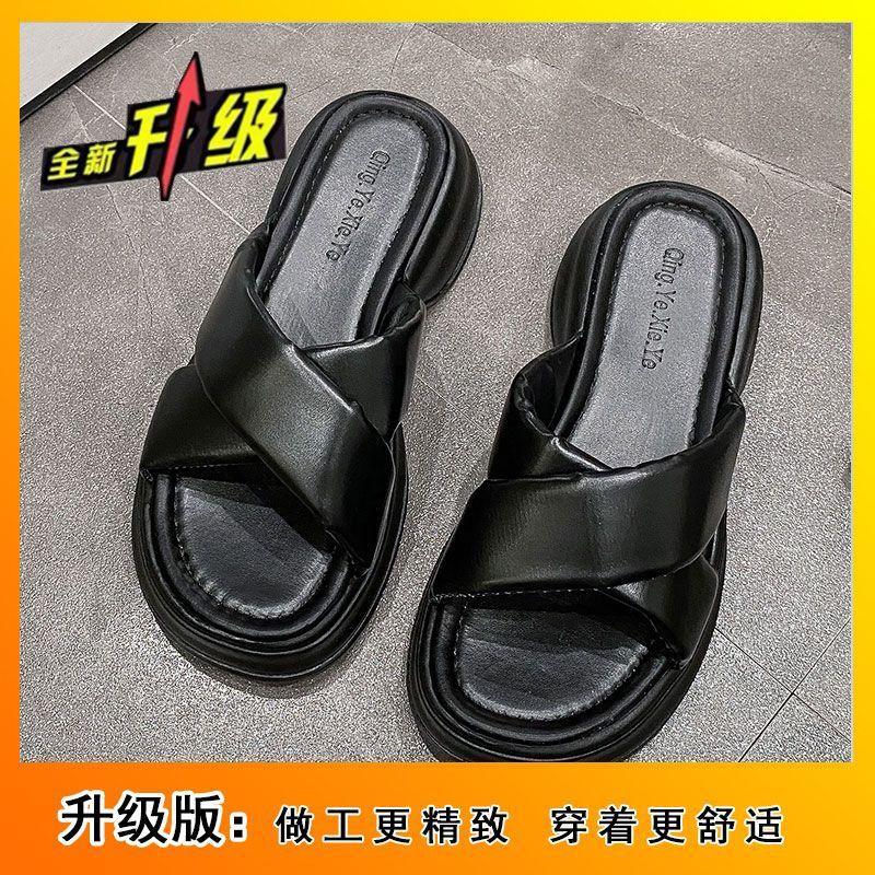 thick-soled cross-over with cool slippers to wear outside 2025 summer new solid color fashion beach silver versatile muffin sandals