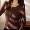 Waist Fold Maillard Chic Bag Fabric Button Long Sleeve T-shirt Feminine Pure Cotton Base Shirt