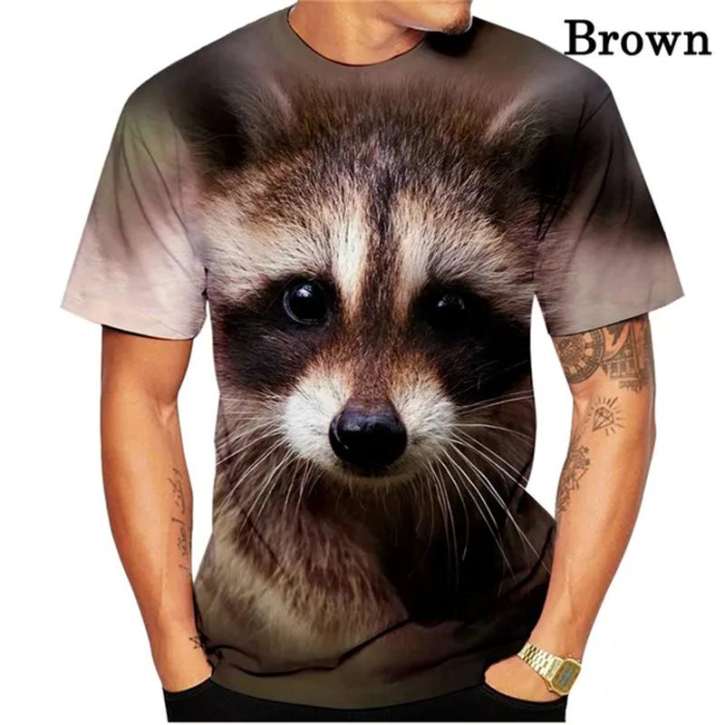 Summer Round Neck 3D Cute Funny Raccoon Graphic Print Top Fashionable Casual Short Sleeved Men's T-shirts