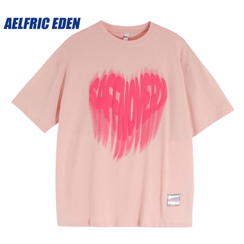 

Футболка свободного покроя Aelfric Eden Foam Heart Print Oversize Streetwear Hip Hop Love Heart Letter Print Tee Short sleeve Harajuku Casual Cotton 4XL