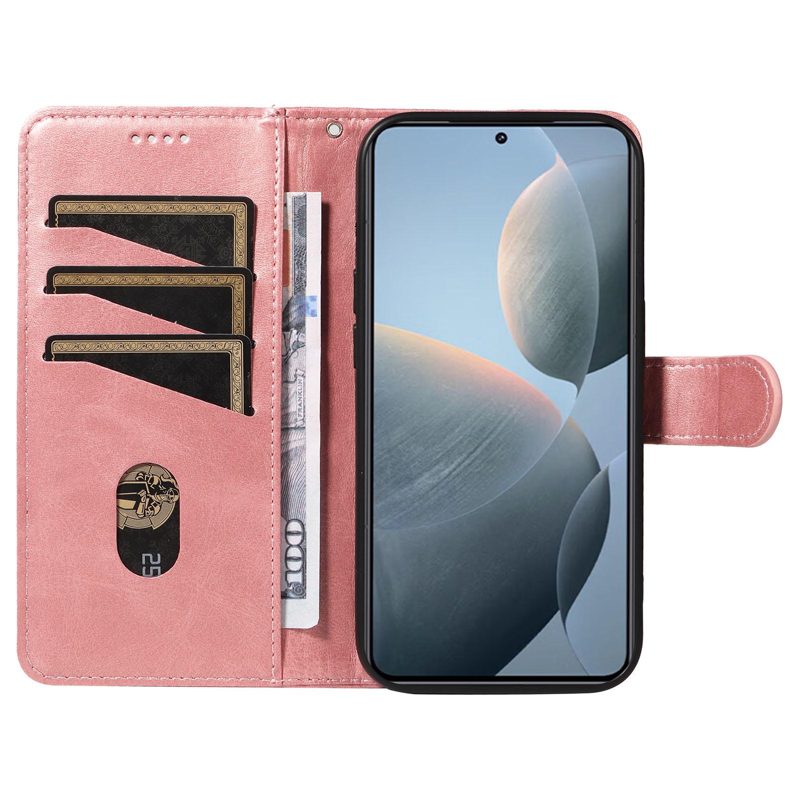 

For Xiaomi 14T Case Flip Wallet T-Shape Lines Leather Phone Cover Wine Red