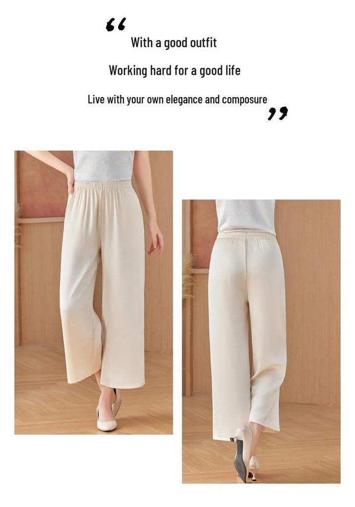 Mid-Age Women's High-Waisted Satin Wide-Leg Pants - Comfortable, Slimming, Versatile, Casual for Spring/Summer