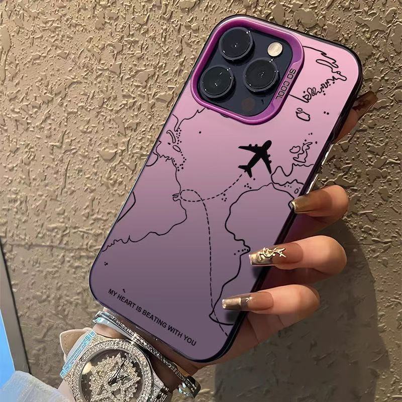 Airplane Map Printed Matte Hard Shockproof Phone Case Compatible With Apple Iphone