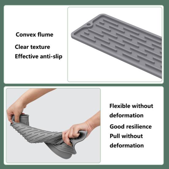 Anti-slip Silicone Faucet Mat Waterproof Sink Drain Pad Wrap-around Design Kitchen Countertop Protector Drying Soap Toothbrush Holder Splash Guard