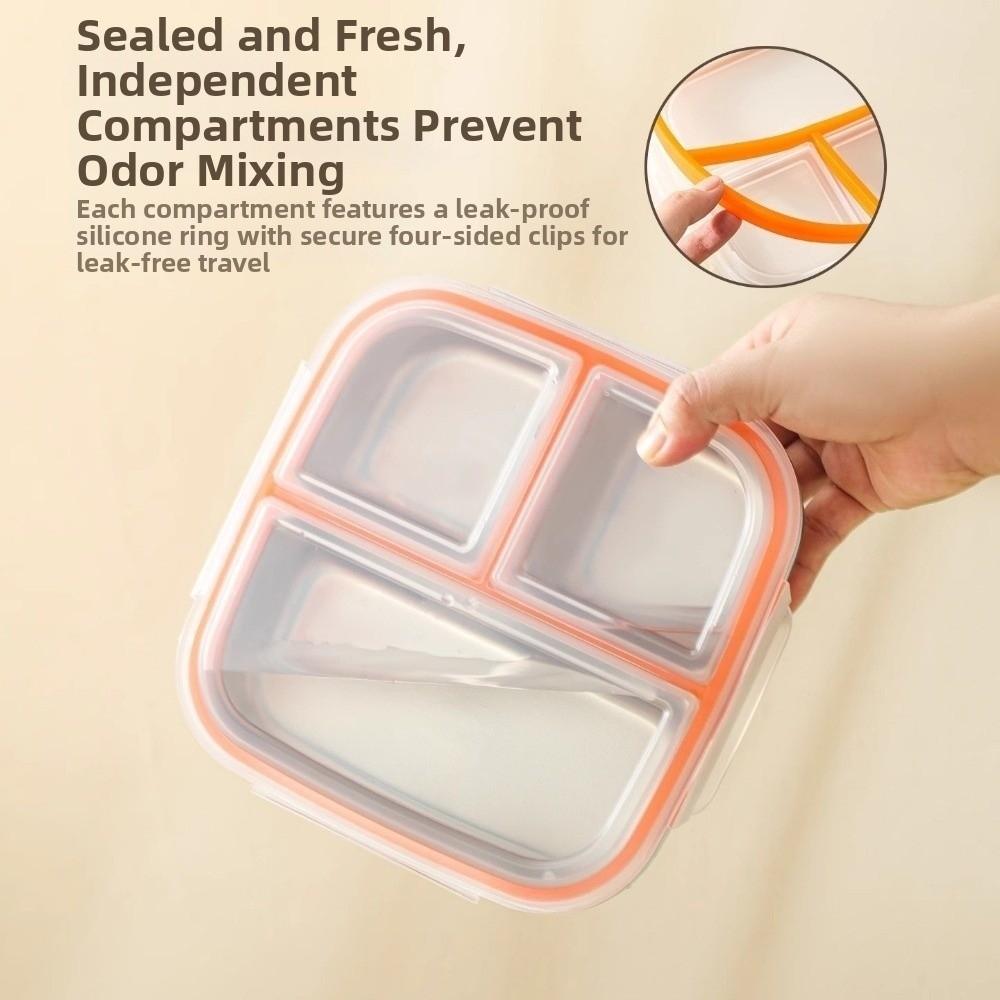 Leak Proof Food Container 3/ 4 Grids Student Meal Plate Stainless Steel  Lunch Box  Picnic