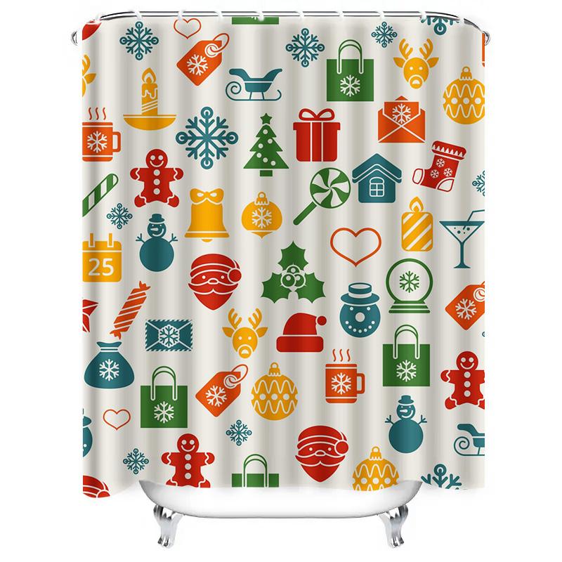 Tu Christmas Shower Curtain Festive Holiday Waterproof Decor Bathroom Xmas Pattern Holiday Decor Festive Shower Curtain Holiday