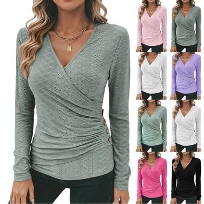 Länge Ärmel Damen Oberteile Schick Lässige Blusen für Damen Trendige V-Ausschnitt T-Shirts Sommerkleidung