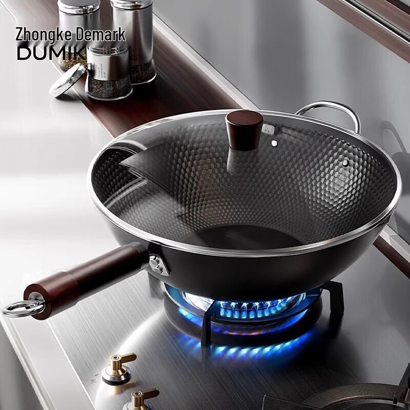 DUMIK 32cm Non-Stick Wrought Iron Wok