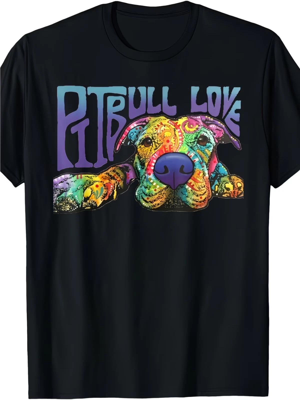Футболка s Pitbull Love - 100% Хлопок Черная Повседневная Футболка с Мордой Питбуля XXXL