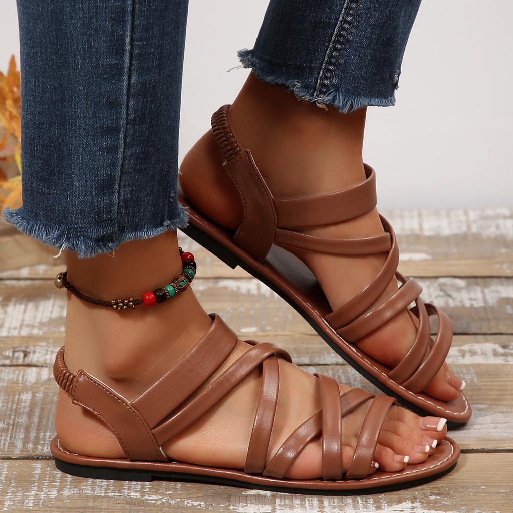 Summer Women's Cross Belt Casual Color Flat Bottom Versatile Comfortable Non Sandals for Wearing Outside