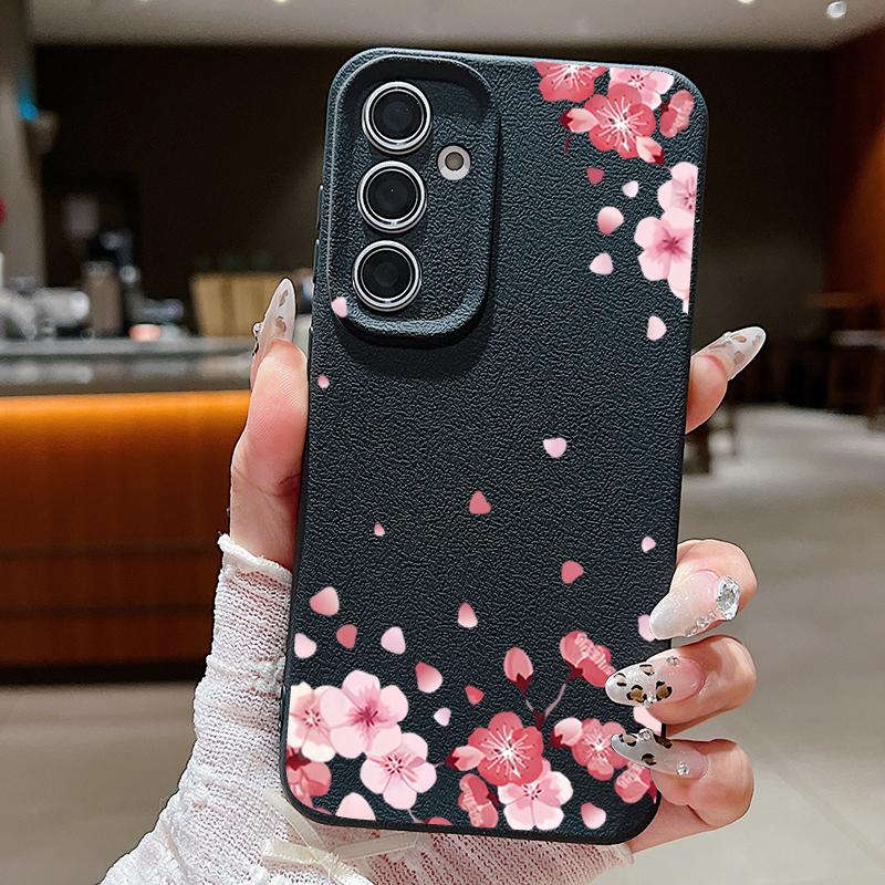 For Samsung S25 Ultra S24 FE S23 S22 A56 A36 A16 A15 A55 Cover Shell Sakura Flower Pattern Slim Soft TPU Leather Texture Shockproof Matte Phone Case