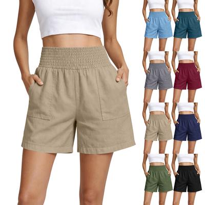 High Waist Elastic Waistband Casual Shorts for Women Loose Fit Cotton Summer Shorts with Pockets Lightweight Design