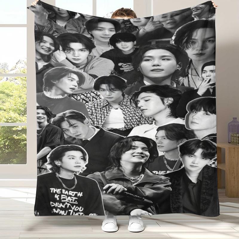 SUGA Agust D Kpop B-BTS Flannel Blanket,Ultra Soft Warm Plush Throw for Home Bedroom Bed Sofa Cover Office Camping Picnic Gift