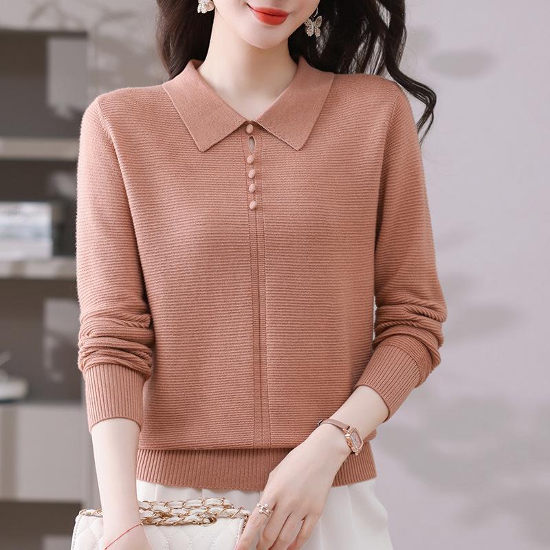 

Женский трикотажный свитер с лацканами, модный в 2025 году - Однотонный, Молодящий, Легкий, С длинным рукавом, для весны и осени. XXL розовый/оранжевый