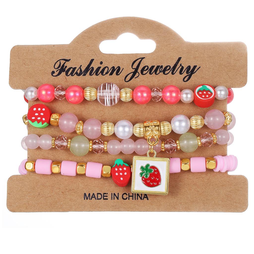 Strawberry Pendant Beaded Bracelet Set With Crystal Glass For Womens Fashion Accessories