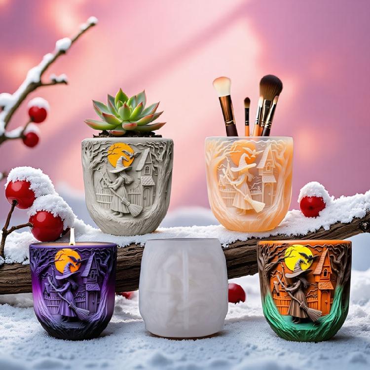 Witch Carved Candle Cup Silicone Molds Easy Demolding Dishwasher Safe For Candle Container Soap Chocolate Resin Craft