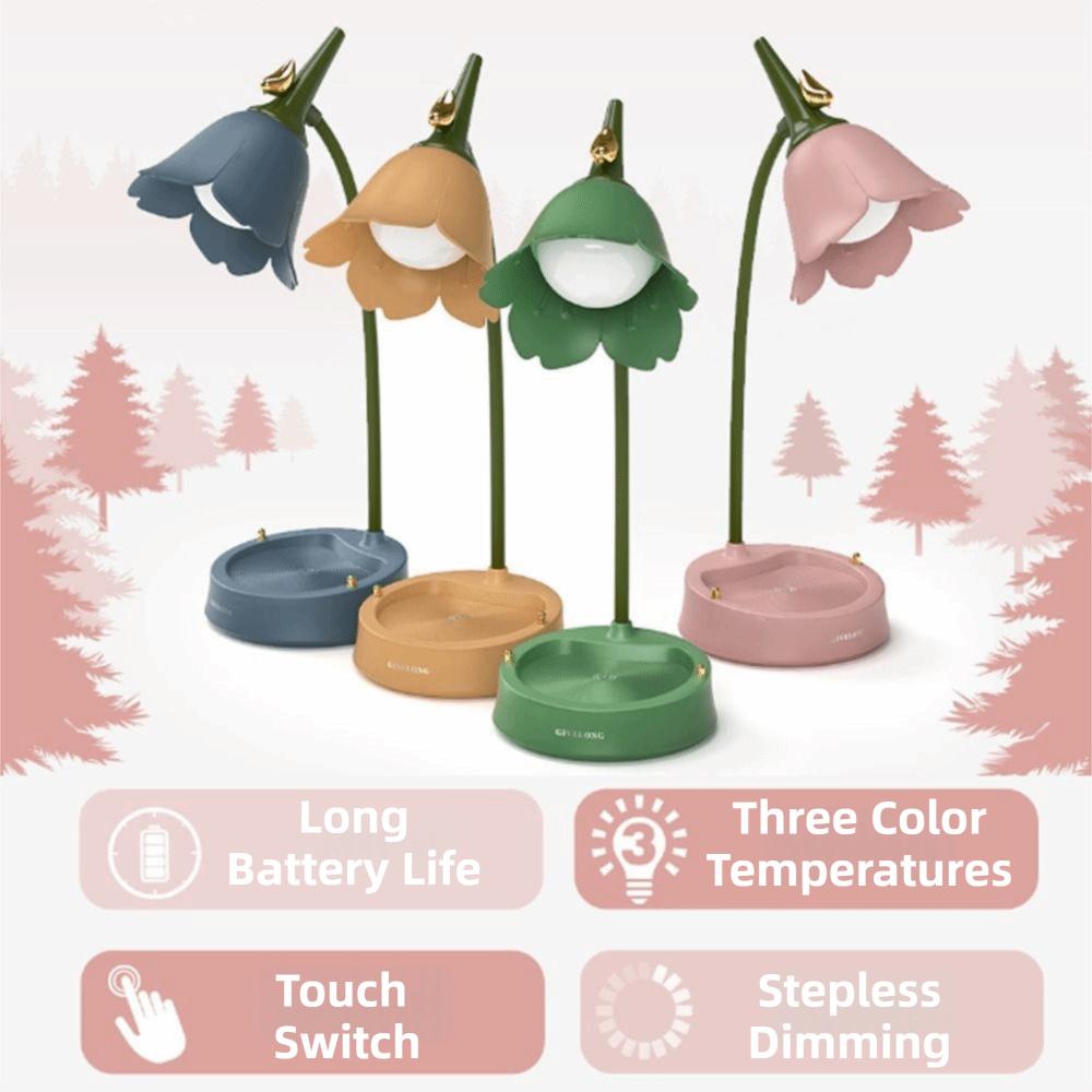 Adjustable Flower Shaped Lamp Rechargeable Battery Touch Control Table Light Decorative Lighting Vintage Bedside Reading Lamp