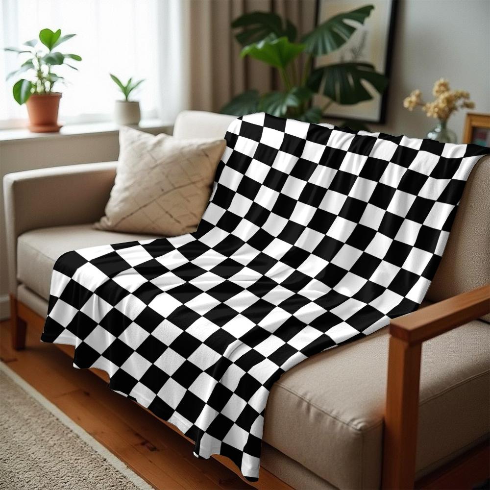 Straight Classic Checker Grid Cartoon Anime Print Flannel Blanket Soft Warm Throw for Kids Bedroom Sofa Christmas Office Car