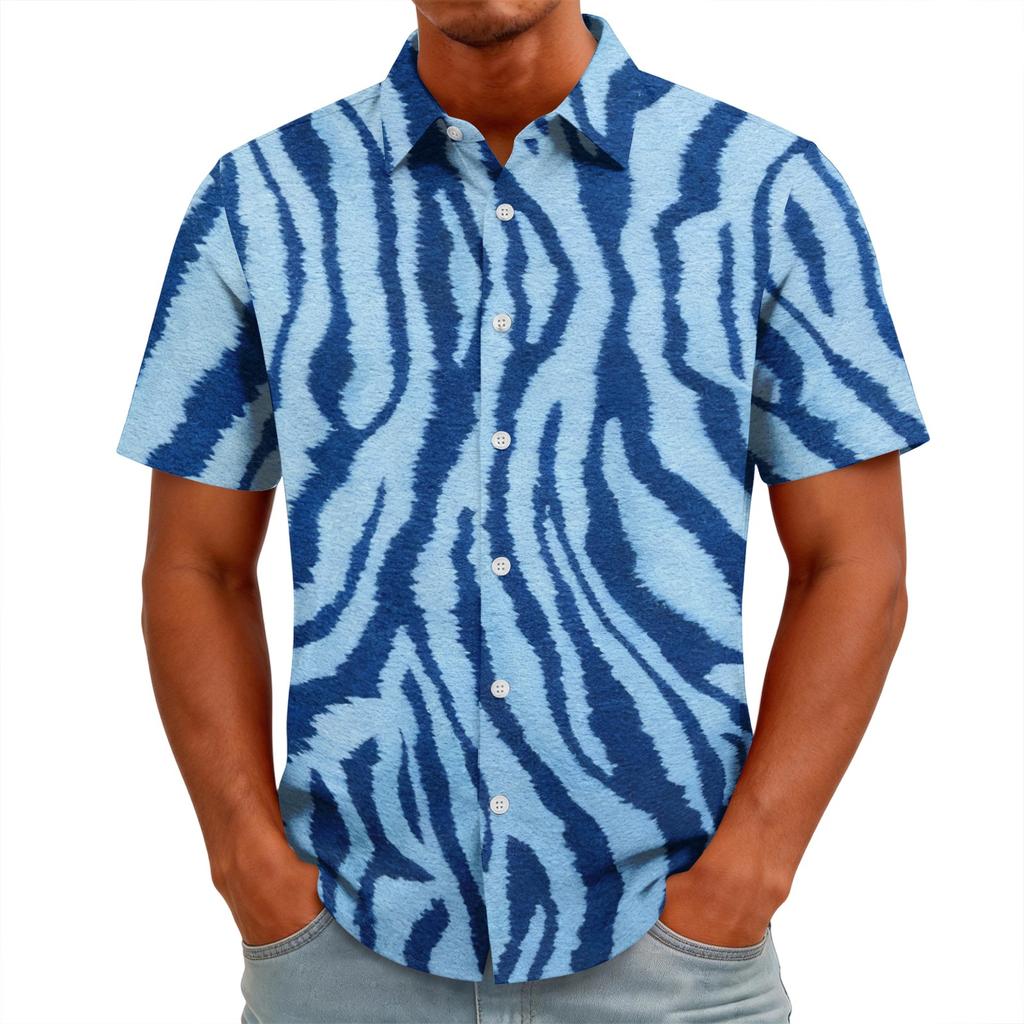 Camicia da uomo a maniche corte con bottoni e stampa leopardata, top casual estivo da resort