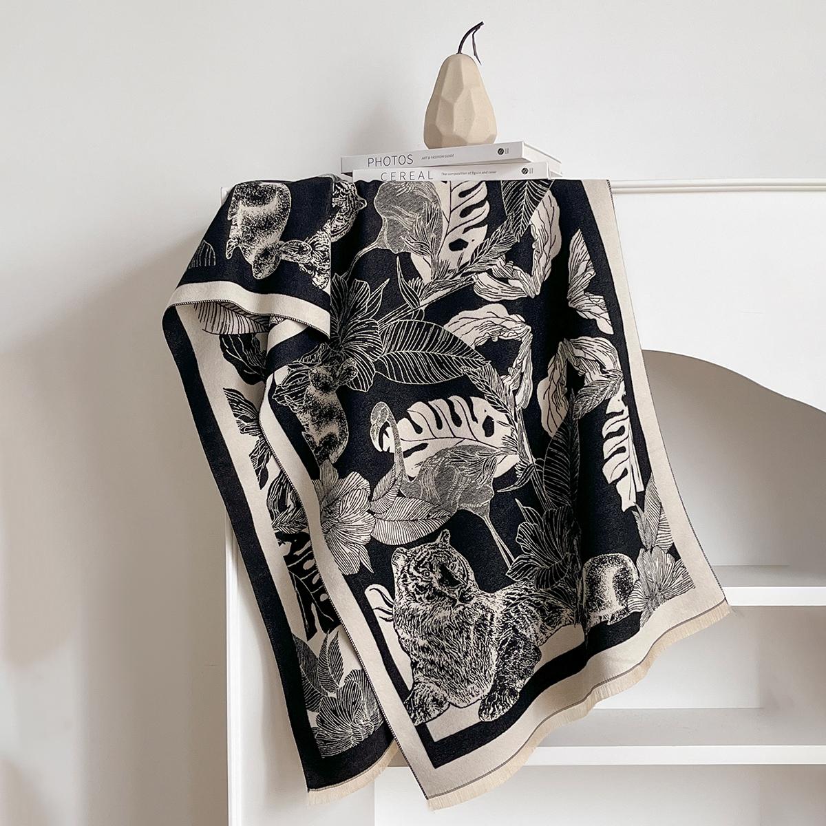 

Роскошный шарф с принтом листьев для женщин, теплый зимний, из имитации кашемира, пашмина, шарфы, шали, женский, толстый, обертывания-одеяла, фол