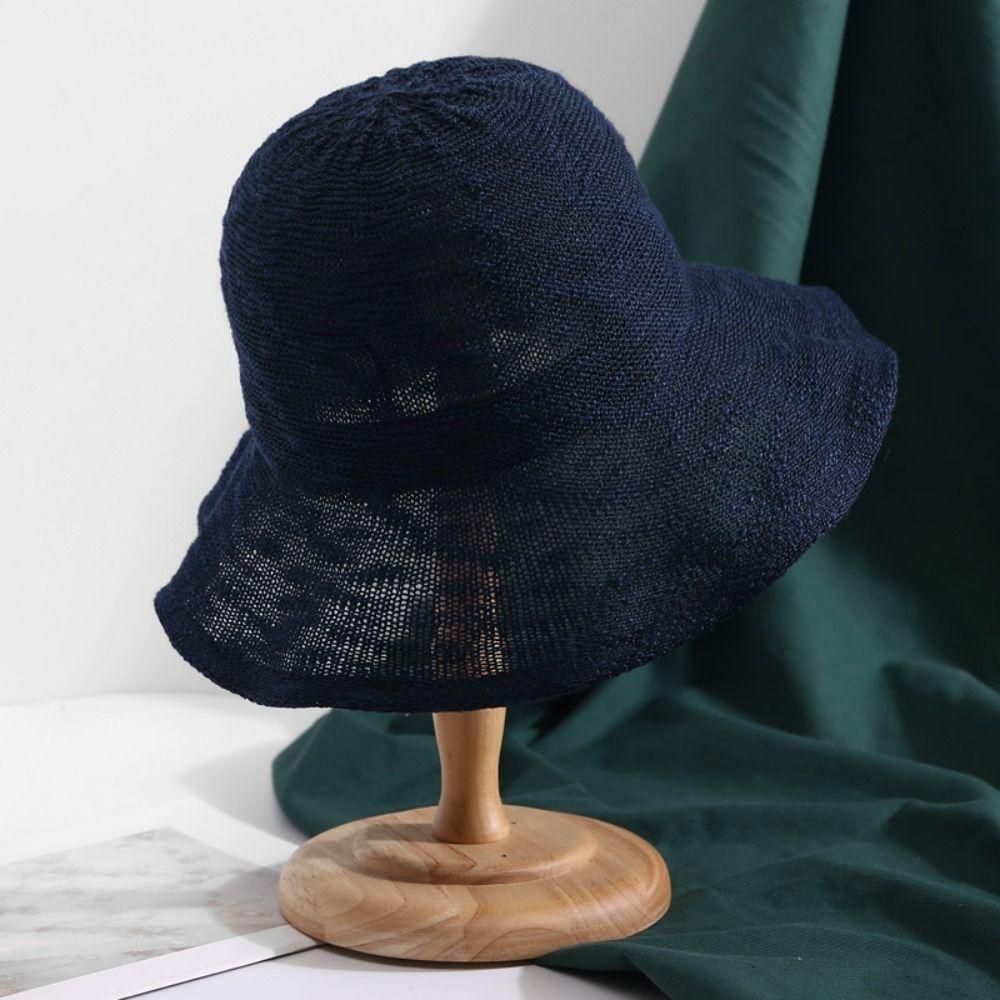 Cotton Yarn Fisherman Hat Thin Basin Cap Foldable Knitted Bucket Hat  Outdoor
