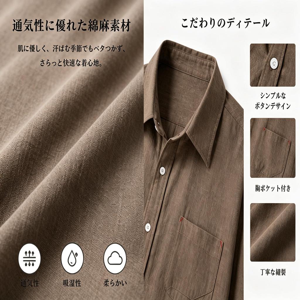 [KOTRBOY] Men's Short-Sleeve Shirt, Linen-like Material, Summer Wear, Breathable, Smooth, Wrinkle-Resistant, No Ironing Required, Soft Touch, High-Qua