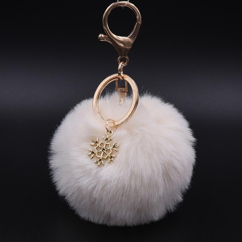 Christmas Snowflake Pom Pom Plush Keychain Charm