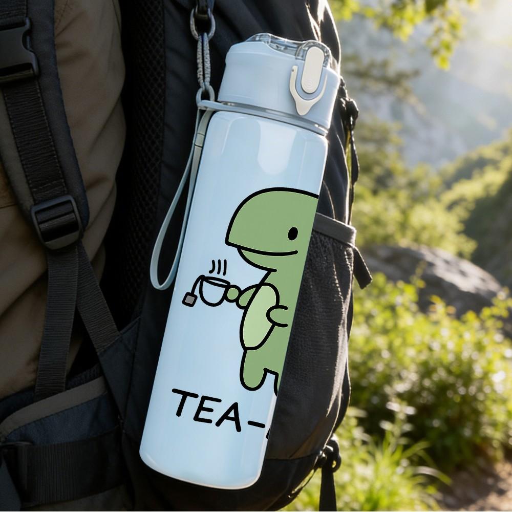 1PC Tea Rex Dinosaur Pun Art 750ml Color Plastic Sports Water Bottle Leakproof Flip Straw Lid Suitable for Sports Office Home Use