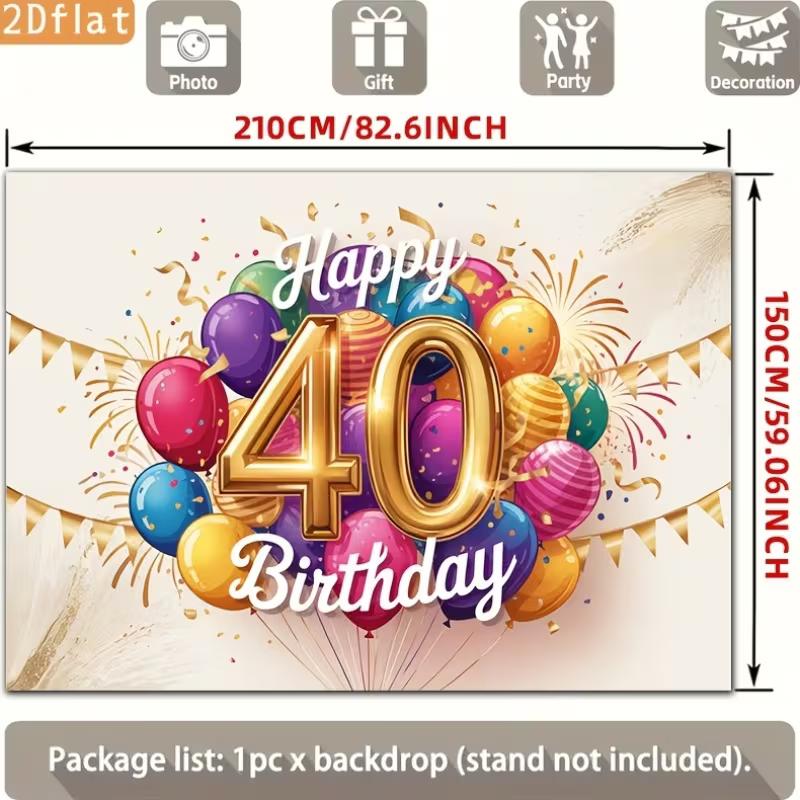 2D Happy 40th Birthday Celebration Background, Balloon & Confetti Decor