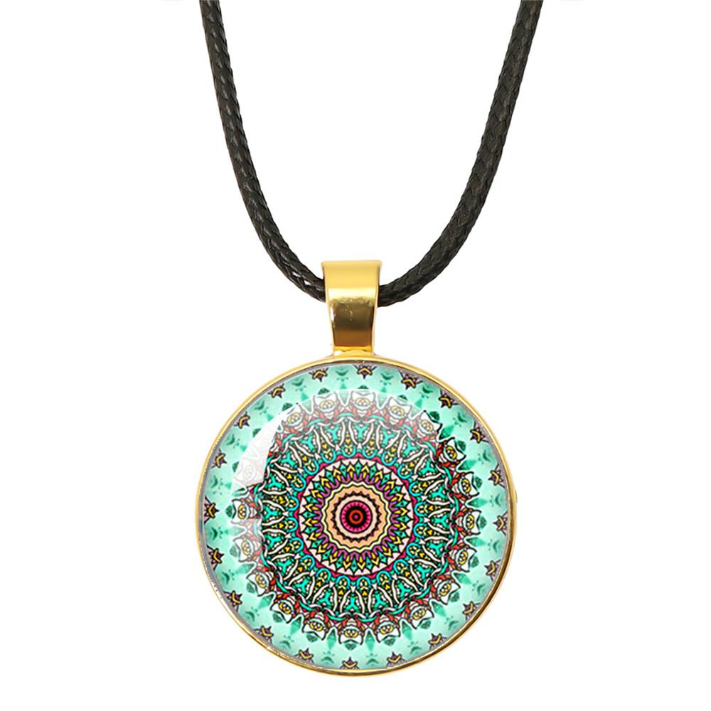 Klassische Lebensblume Seilkette Glasanhänger Halsketten Mandala Elegante und komplexe Muster Halsketten Damen Cabochon Schmuck