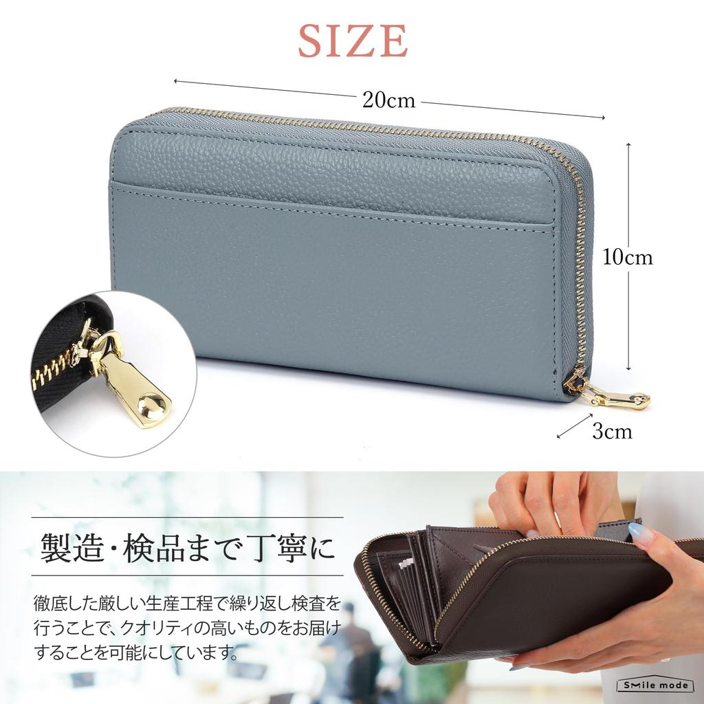 Long Genuine Leather Large Capacity Card [smile mode] Wallet, Women's & Men's Wallet, Compact, Storage, Unisex, Stylish, Anti-Skimming (Ivory)