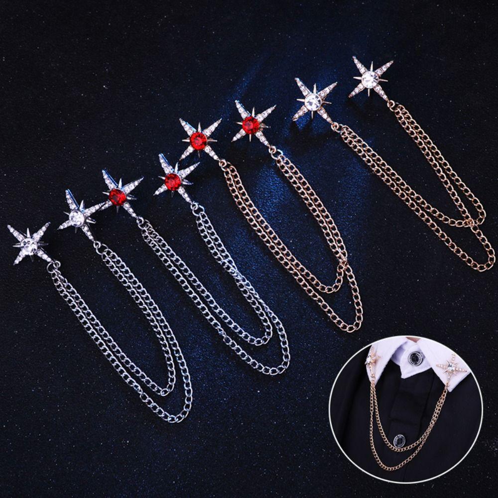 Metal Star Collar Brooch Chain Double Layer Chain Chain Brooch Creative Gift Shirt Collar Pin