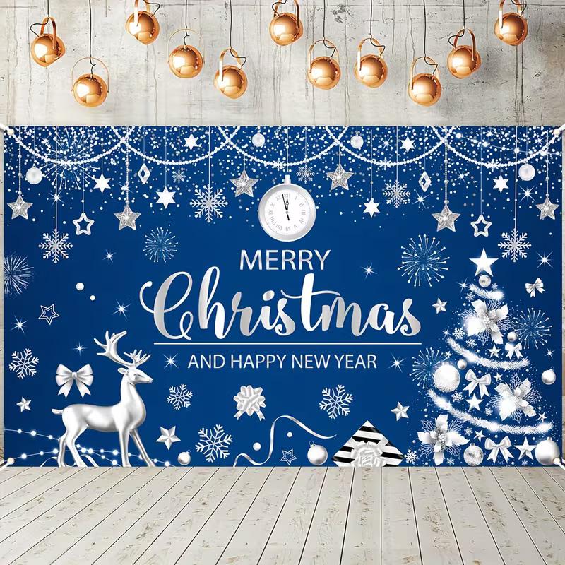 2D Blue Christmas with Snowflakes and Stars Photography Background 47.2x31.5inch/120*80cm