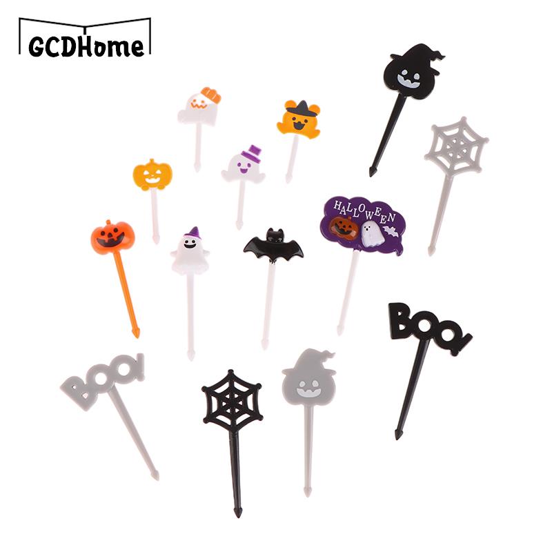 3-6pc Cartoon Halloween Pumpkin Ghost Dessert Snack Cake Food Fruit Fork Children Toothpic DIY Bento Lunches Party Decor