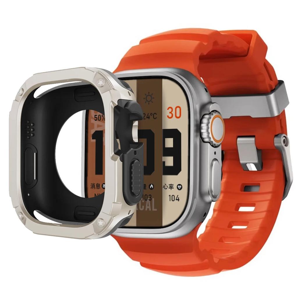 Apple Watch Ultra 2 49mm 44 45 46mm için Kordon+Kılıf Spor Silikon Kordon TPU+PC Kapak iWatch Series10/8/7/SE/6/5 Koruyucu Tampon