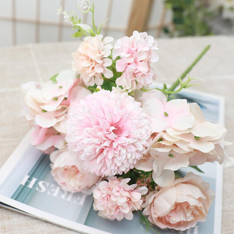 Pink Peony Artificial Flowers Rose Hydrangea for Decoration Silk Flower Table Centerpieces for Wedding Home Party Outdoor Decor