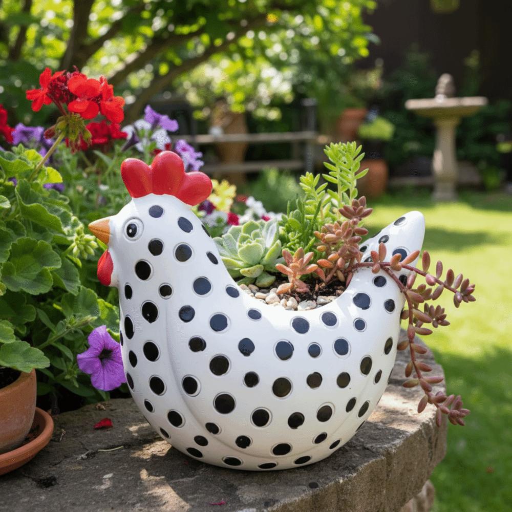 Vaso de Flor Frango Pintado em Forma de Frango Desenho Animado Resina Pequeno Recipiente para Plantas Decoração de Jardim Vaso para Suculentas Casa