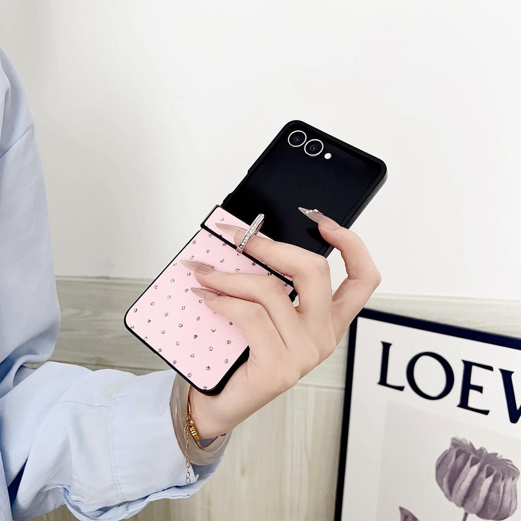 For Samsung Galaxy Z Flip7 5G Case Rhinestones Rhombus Pattern PU + TPU Phone Cover with Ring Holder