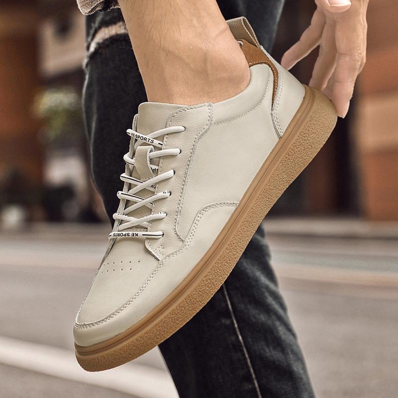 Fashion Genuine leather men's board shoes Trendy minimalist design style Daily outdoor leisure walking and exercise Handsome Black shoes